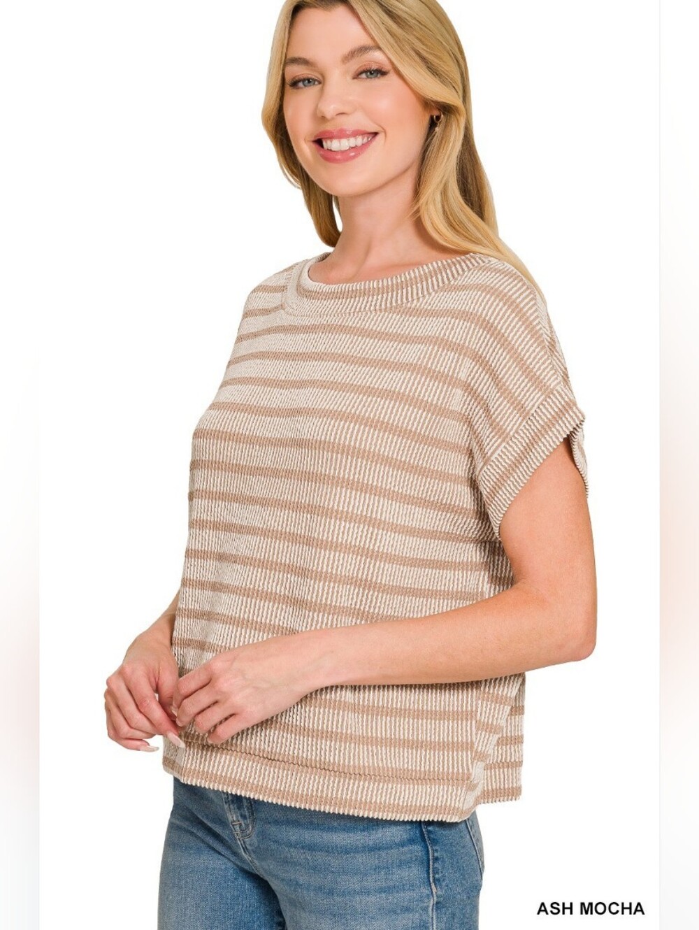 Zenana Raised Rib Striped Top - Picture 3 of 11